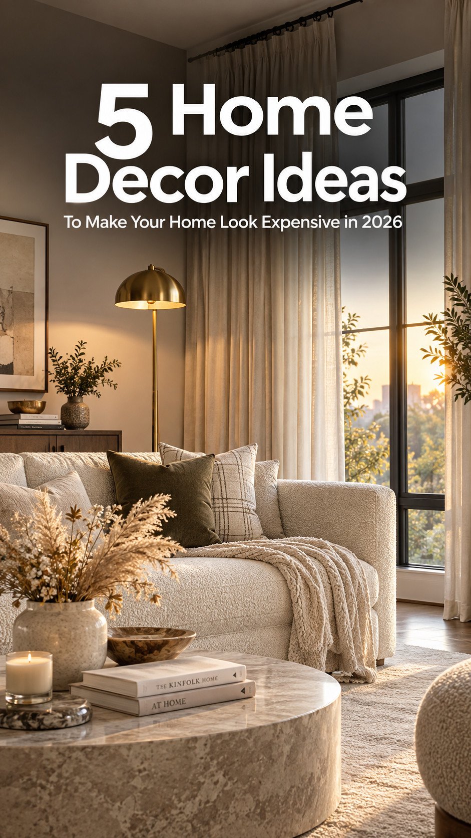 Floor-length curtains hung high and wide for an expensive home decor idea